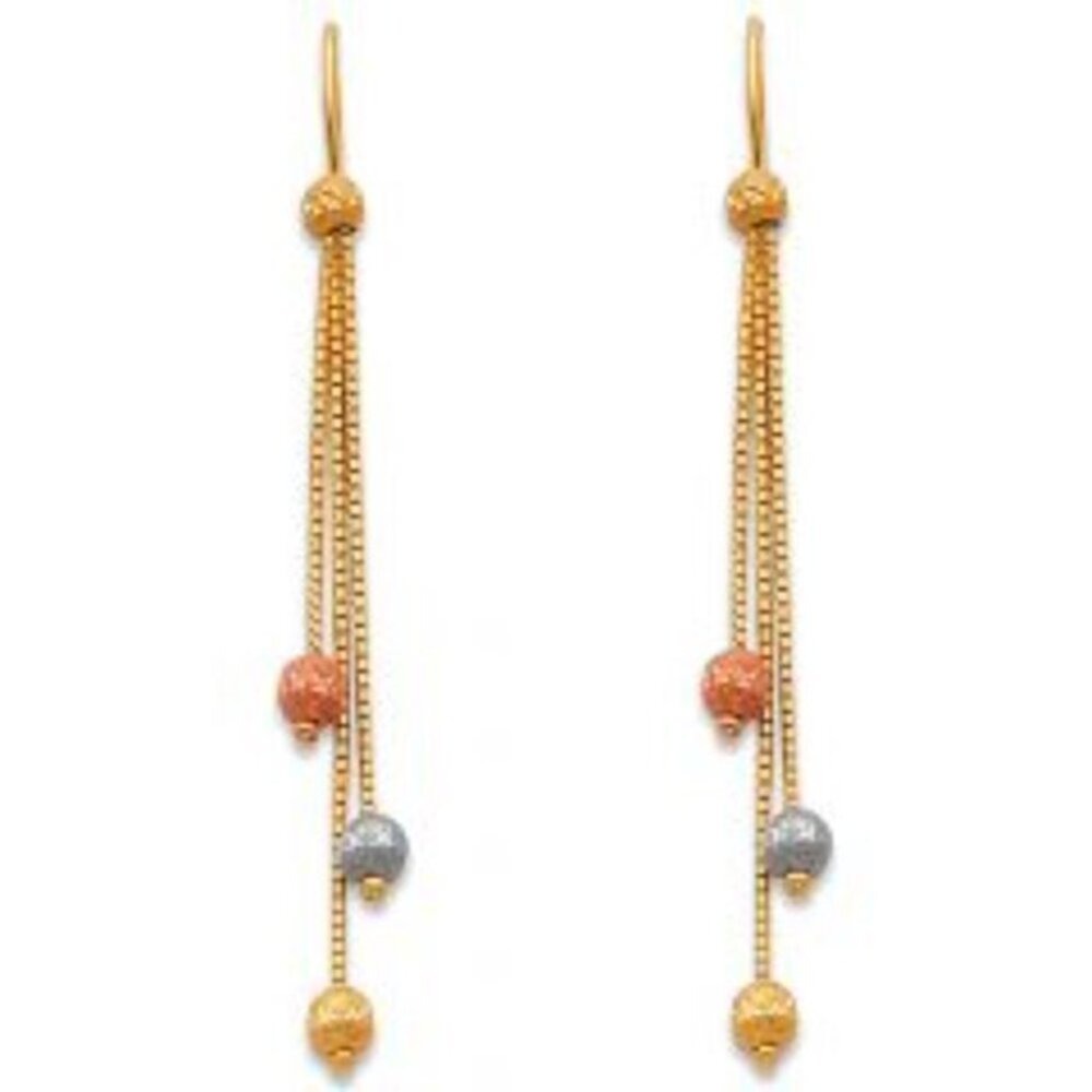 14K Gold Tri Color Hanging Balls Earrings